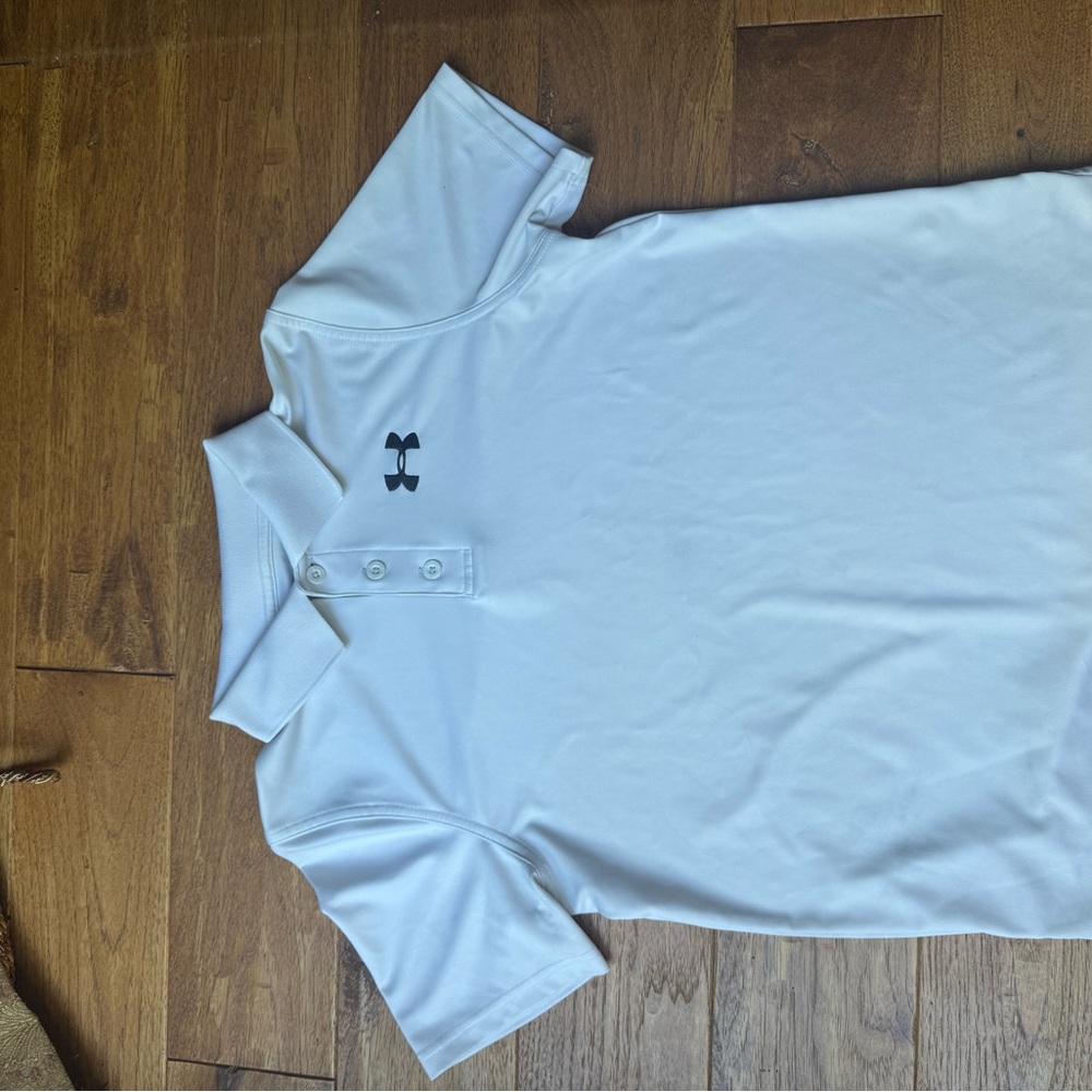 Under Armour White Performance Polo and black and white striped package deal